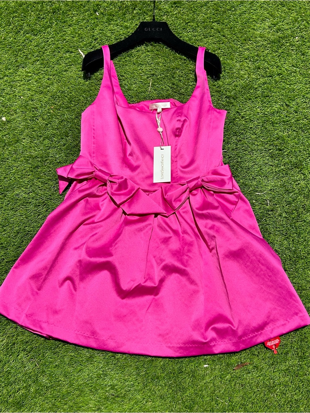 LOVESHACKFANCY BAYER HOT PINK CORSET STYLE MINI DRESS BOWS SZ 10 NWT - Picture 8 of 16